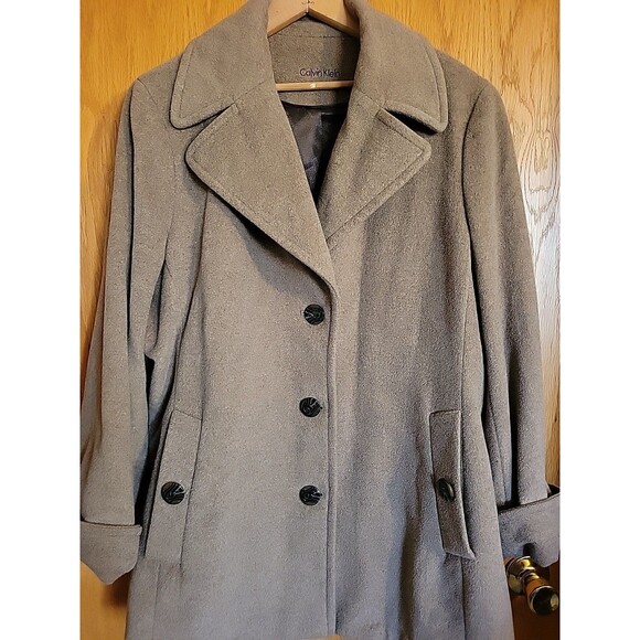 Calvin Klein Wool Cashmere Blend Pea Coat Brown Women’s Size XL Collared - Picture 10 of 10